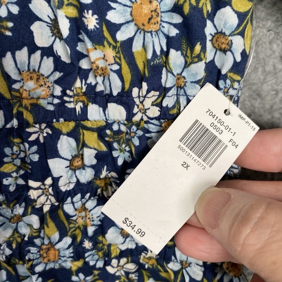 Old Navy Floral Smocked Top Size 2X Blue Ruched Boho Artsy Peasant NWT - Picture 3 of 10